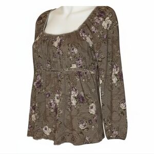 DREA my MINX Floral Lace Top Brown Purple Vintage Cottagecore Hippie Boho Blouse